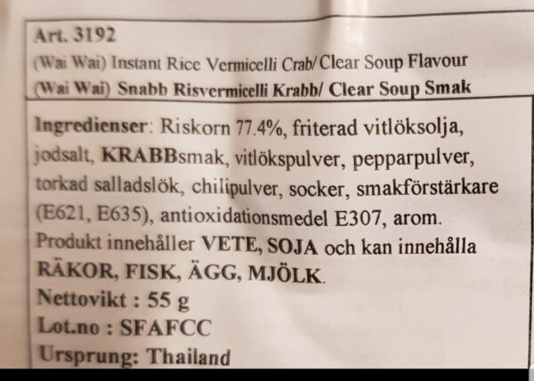 Wai Wai - Instant Risvermicelli Krabb - Rice Vermicelli Crab - Bild 3